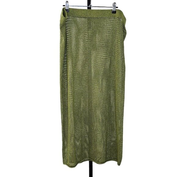Future Collective x Alani Noelle Metallic Green Knit Skirt Size 1X Plus Size NWT - Picture 2 of 11